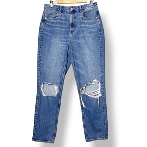 American Eagle Highest Rise Mom Jeans 12 LONG tall distressed ripped 100% cotton